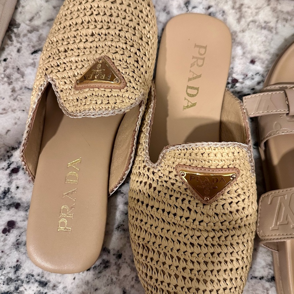 Prada Women's Beige Woven Mules